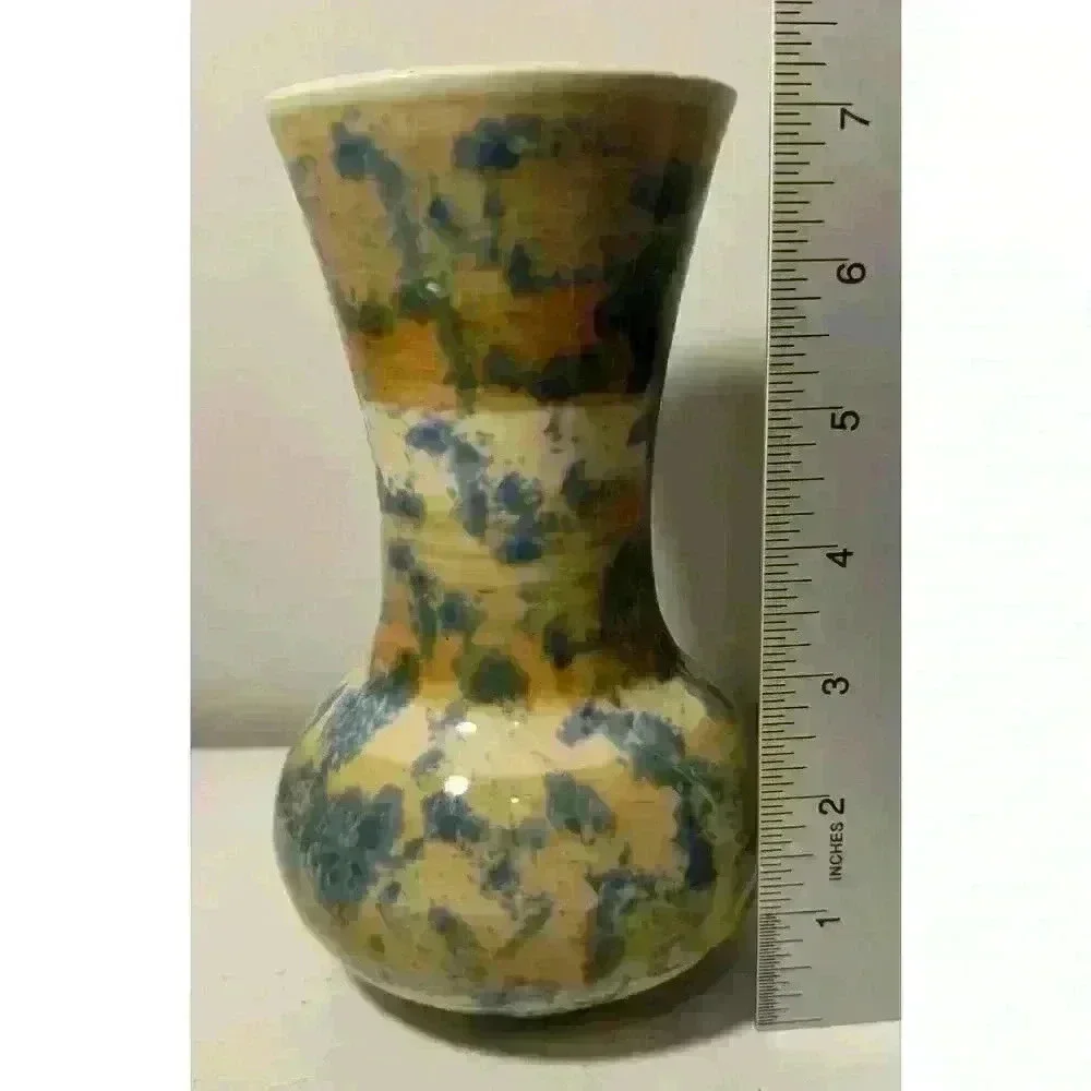 Vintage Greenbrier International Pottery Colorful Vase Signed Blue Excellent Con